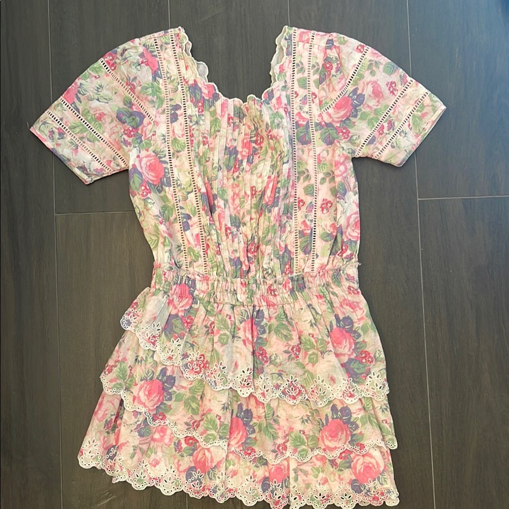 LoveShackFancy Pink and Green Floral Dress